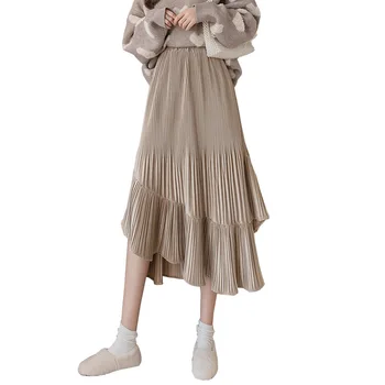 

Fashion elegant Gold Velvet Skirt Female Foreign Air Pleated Ruffle Stitching Irregular Wild Skirt 2020 Spring Summer New