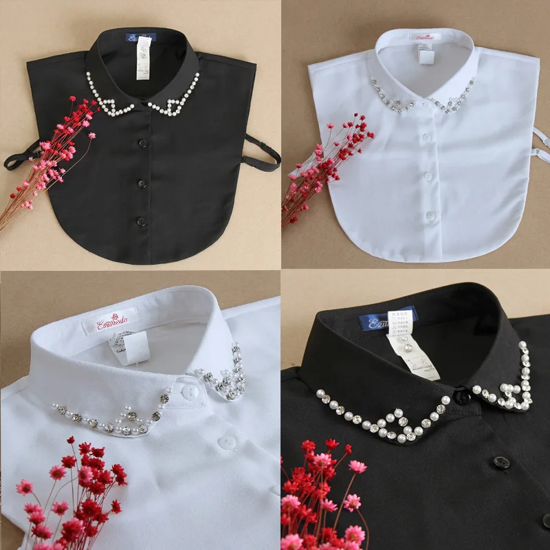 

White Black Shirt Detachable Collar for Women Solid Color Lapel Necklace Removable Half Shirt Fake False Collar Faux Col