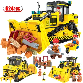 

624pcs City Engineering Truck Building Blocks Technics Car Construction Vehicle Crane Bulldozer Bricks Toys for Children