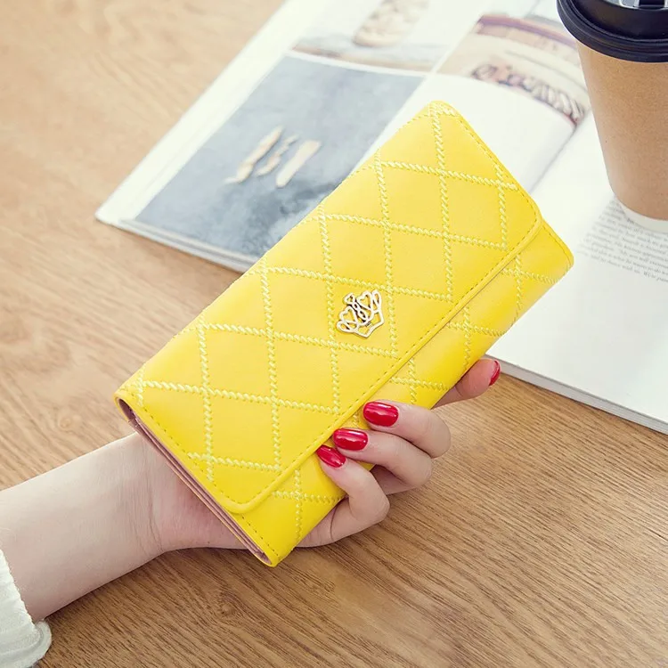 

Explosions Women's Wallets Long Korean Version of Buckle Rhombic Crown Dollar Clip Ladies Purse Card Bag In Hand