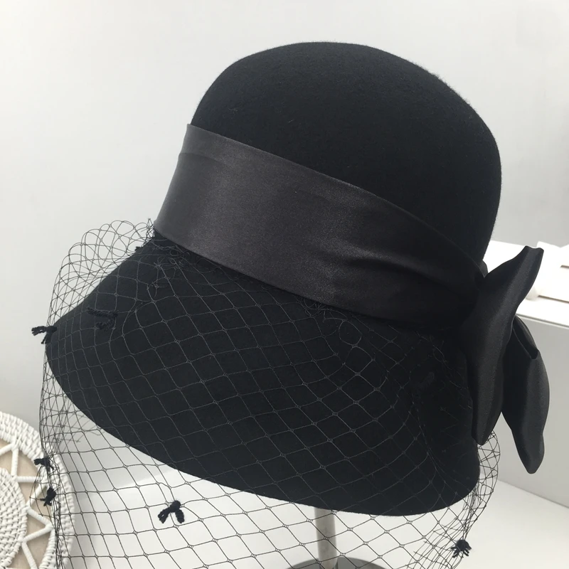 For somebody else's custom of French elegance Hepburn cap socialite bucket hat for girl wool homburg fisherman hat white bucket hat womens