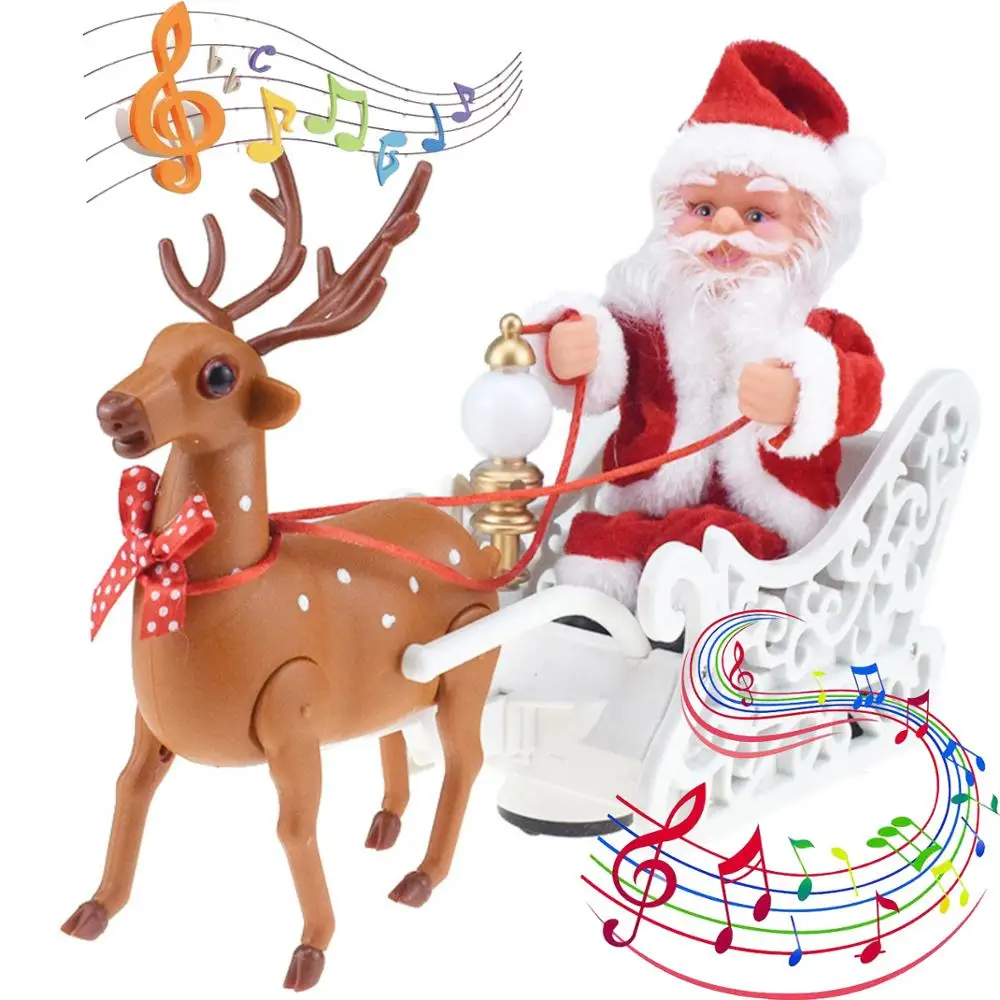 Electric Santa Claus Elk Pulling Sleigh Playing Music New Year Children's Toy Christmas Gift Happy New Year Xmas Noel Offer