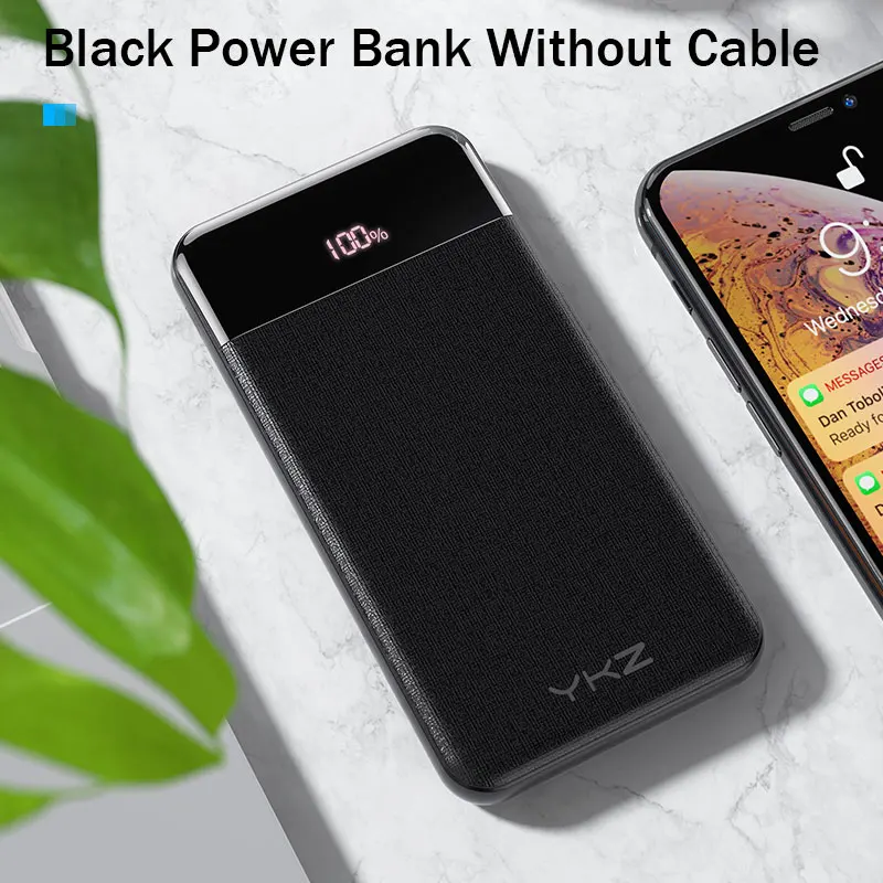 Black without Cable YKZ QC 3,0 светодиодный внешний аккумулятор 10000 мАч, портативный внешний аккумулятор для мобильного телефона, PD быстрое зарядное устройство, повербанк для Xiaomi Mi, Pover Bank - Цвет: Black without Cable