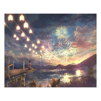 

Frameless Fireworks season Diy Digital Painting By Numbers Kits Acrylic Paint By Numbers Unique Gift For Home Decor 40x50cm