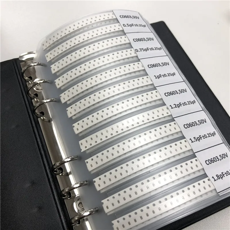 Tanie 0603 japonia muRata kondensator smd przykładowa książka wybrane elementy 90valuesx50pcs = 4500pcs (0.5pF do 2.2 uF)