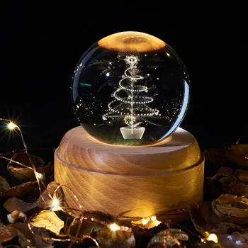 

LED USB 3D Crystal Ball Table Lamp Transparent Christmas Tree Night light for Home Holiday bedroom indoor kids bar Decor fairy