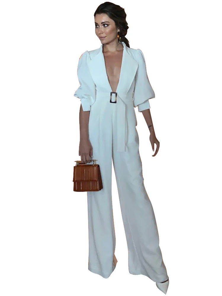 Bodysuit Women Classic Solid Color One-piece Wide-leg Pants Jumpsuits for Women V-neck Sexy Bodysuit Women Clothes Overalls