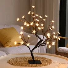 Светодиодная настольная лампа в стиле цветущей вишни, usb светильник в виде дерева, Рождественский атмосферный светильник, украшение для спальни, гостиной, настольная лампа