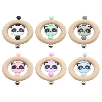 

Baby Teether Rattle Newborns Bed Bell Animal Dog Wooden Ring Teething Soother