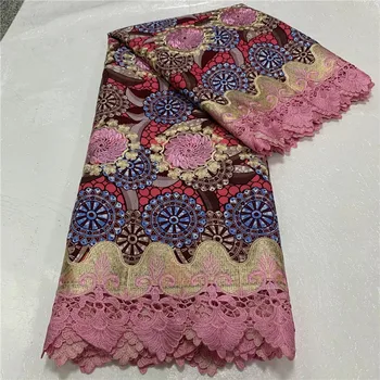 

Excellent African cord lace (5yards/pc)Free shipping faric with loverly flowers design two colors water soluble lace! 3L71835