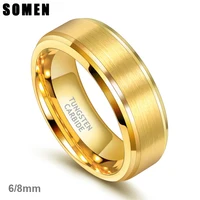 Somen New Arrival Classic Men Ring Gold Color 6mm 8mm Width Tungsten Carbide Unisex Luxury Wedding Band Simple Ring Jewelry 1