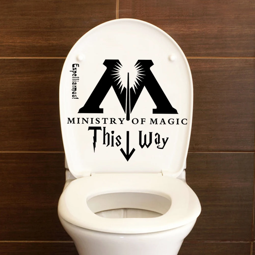 Harry Ministry Of Magic This Way Wall Stickers For Bathroom Toilet Sticker Home Decor Potter Parody Black Vinyl Art DIY Decals