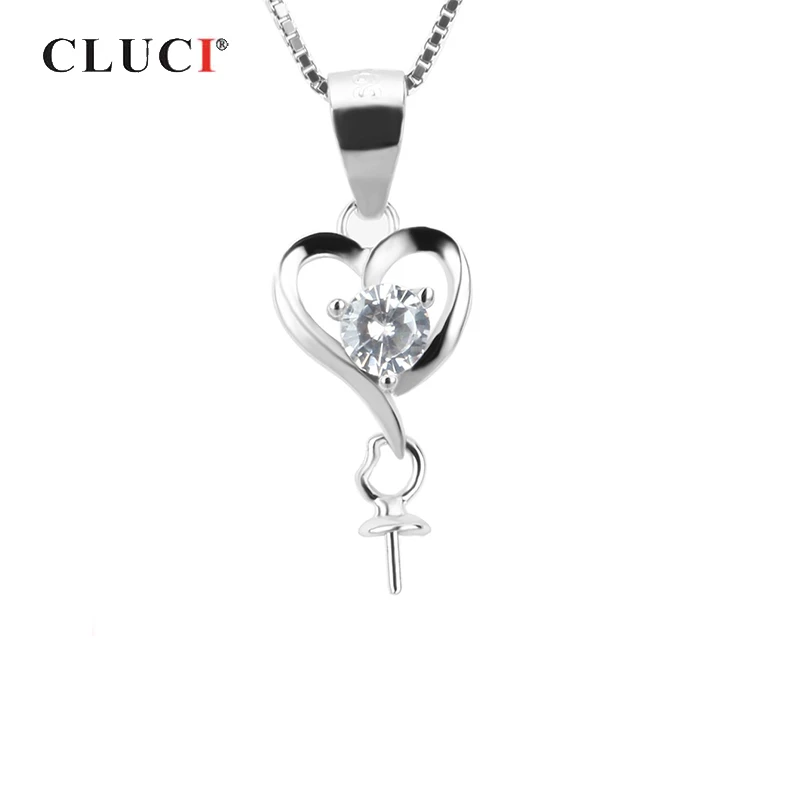 CLUCI Heart Women Pendant Silver 925 Jewelry for Women Necklace 925 Sterling Silver Pearl Pendant Mounting SP003SB