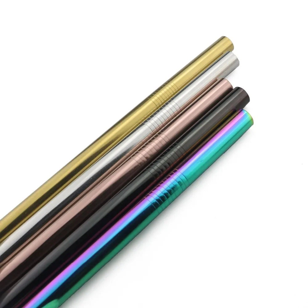 Set of 2 Reusable Extra-Wide Stainless Steel Straws with Cleaning Brush
