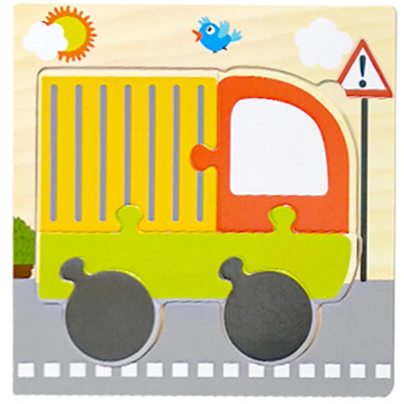 1Pcs Cartoon Wooden Animal and Transportation 3d Puzzle Jigsaw Wooden Toys For Intelligence Kids Baby Early Educational Toy 26