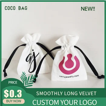 

100pcs 7x10cmCustom Logo Pure Cotton Small Jewelry Packaging Bags Party Wedding Candy Gift Small Drawstring Storage Pouches