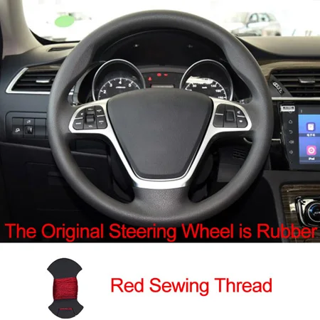 Rubber Red Ручная швейная крышка рулевого колеса автомобиля Волан верхний слой коровья кожа оплетка на руль для Zotye T600 - Название цвета: Rubber Red