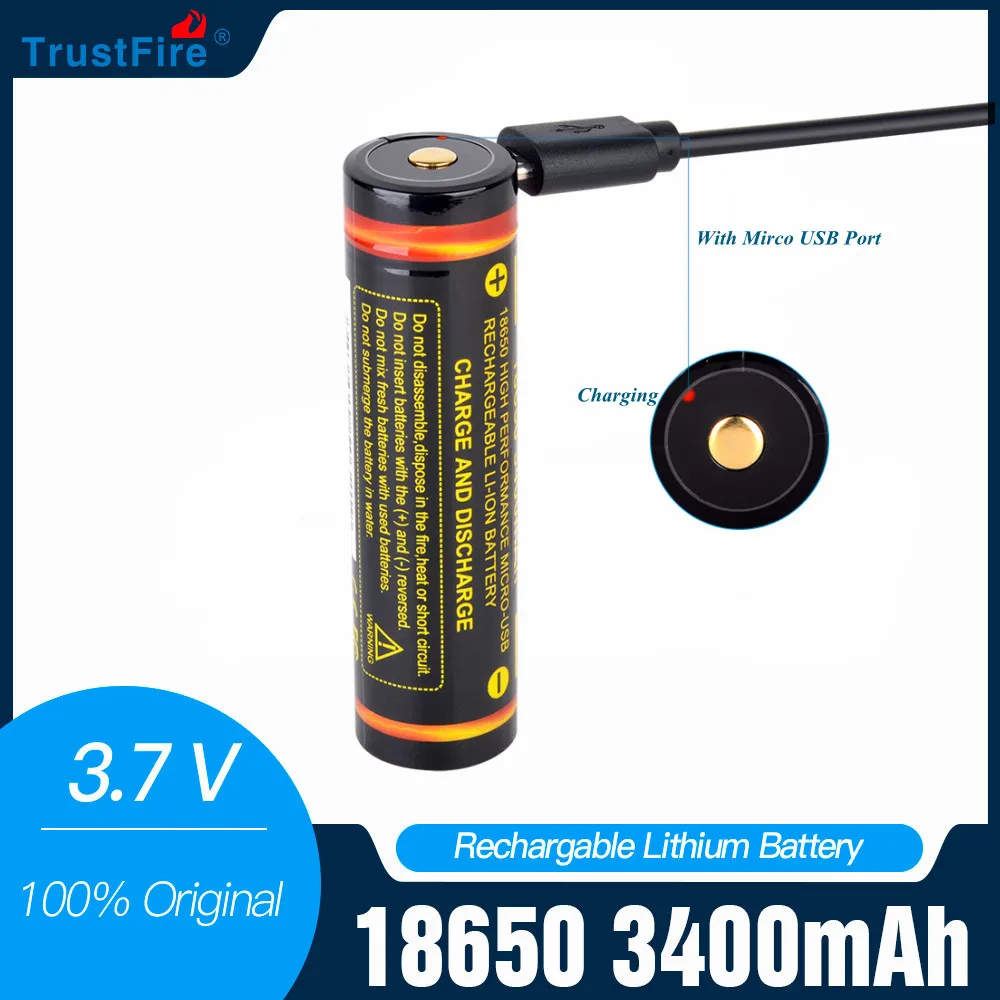 TrustFire 18650 USB перезаряжаемая батарея 3400 мАч 3 7 в с печатной платой для фонарика