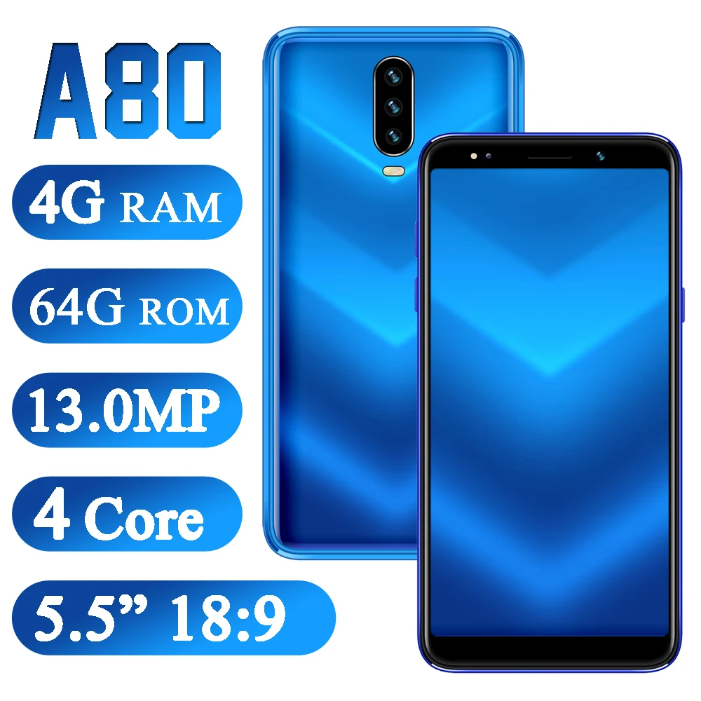 Глобальная версия смартфонов A80, 4 Гб ОЗУ, 64 Гб ПЗУ, Android телефон, 5,5 дюймов, 13 МП камера, распознавание лица, разблокированные четырехъядерные мобильные телефоны