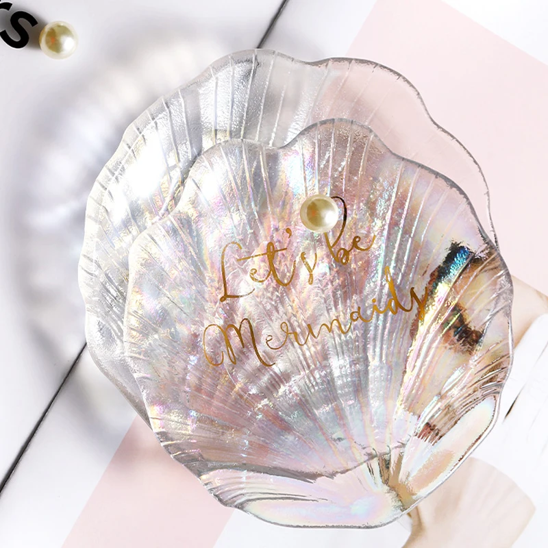 Rainbow Crystal glass shell dinner plate fruit salad bowl dessert cake dishes Small Jewelry Storage Tray home decoration | Дом и сад