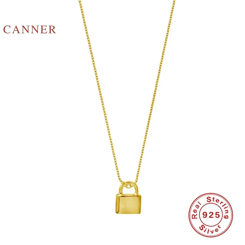 

CANNER Lock Necklace 925 Sterling Silver Necklace For Women 2020 Jewelry Gold 18k Chain Choker Necklace Collares Bijoux Collar