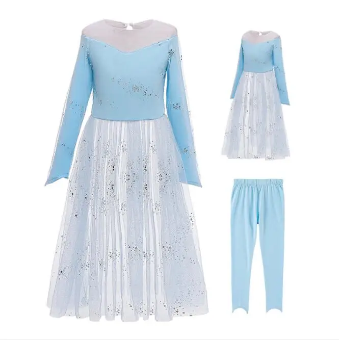 Newest Elsa 2 Girl Princess Dress Kids Children Party Dresses Anna Snow Pants Coat Clothing Set Cosplay Costume For 4 6 8 10 12Y - Цвет: S0985-Blue