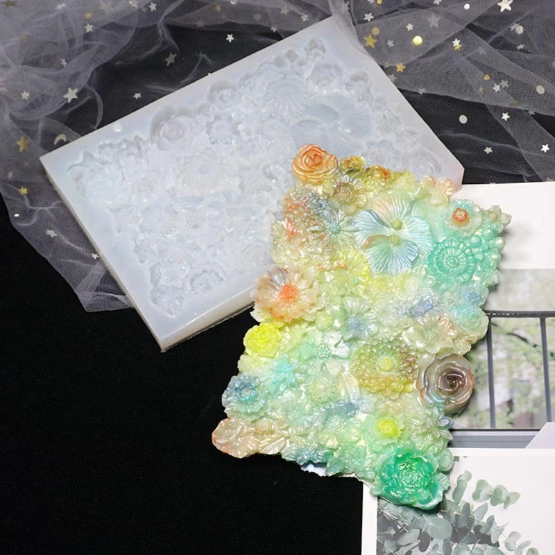 

1PC Large Flowering Shrubs Tray Mold Oversize Silicone Resin Casting Flower Coaster Mould Flower Board Resin Mold Art Crafts