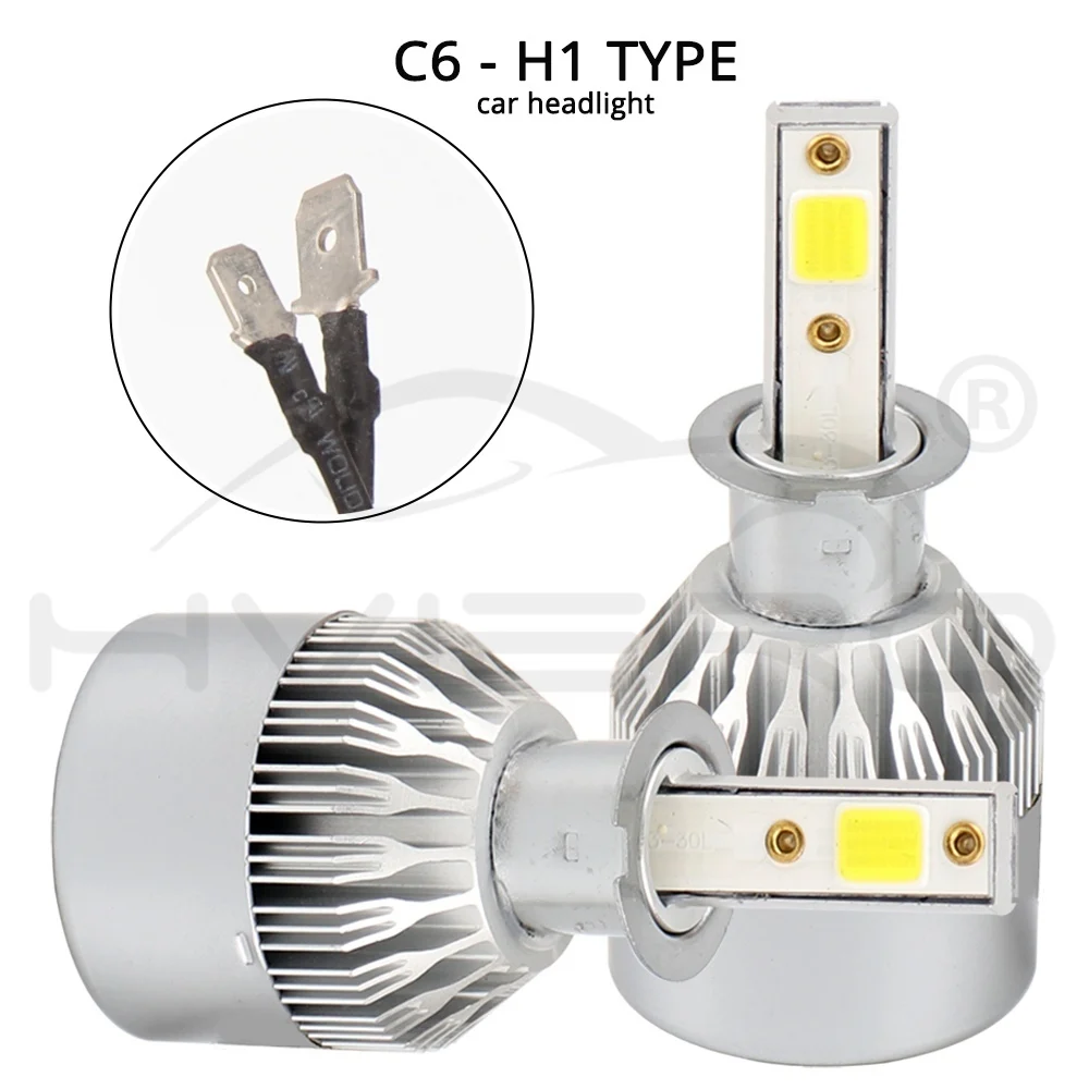 Hviero Car Headlight Fog Light C6 H1 H3 H4 H7 H11 HB3 9005 HB4 9006 COB IP67 WaterProof 72W Auto Front Drl Bulb Automobile Headlamp