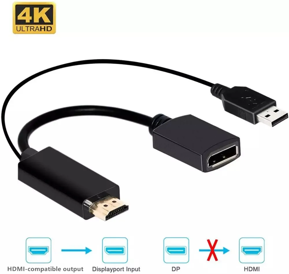 4K HDMI-совместимый конвертер DisplayPort Удлинительный кабель HDTV 1 4 до DP 2 с двойным