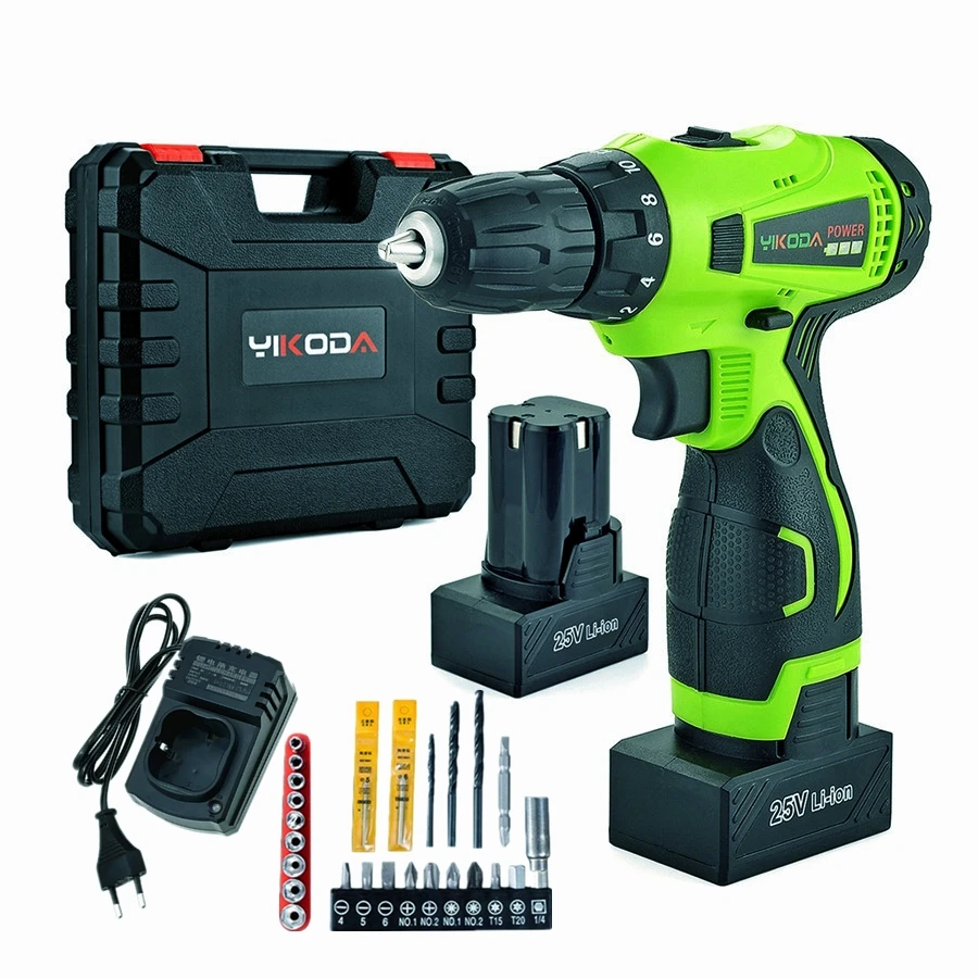 

25v Cordless Drill Rechargeable Hand Electric Drill DIY Screwdriver Power Tools Two Lithium Battery Plastic Case Accessory