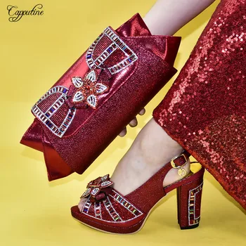 

Gorgeous red high heel shoes matching with bag set lady pump shoes with purse set 888-1 heel height 10cm