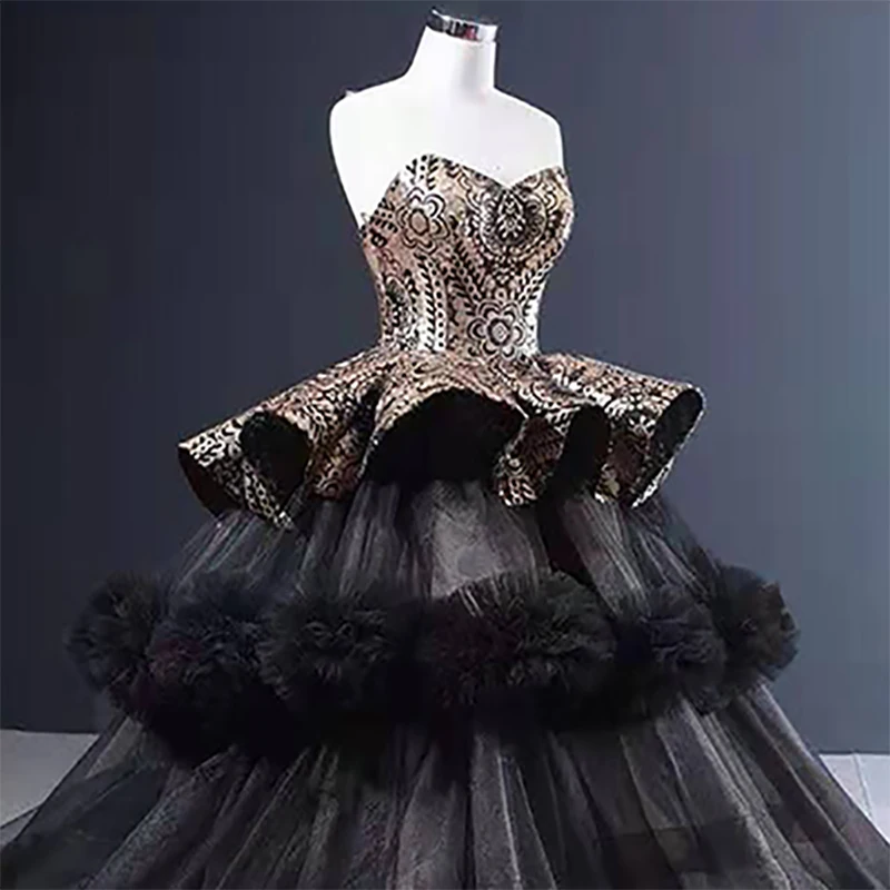 J66914 jancember Выпускные платья размера плюс милая без рукавов Многоуровневая кружевная черная официальная одежда вечернее платье черное платье