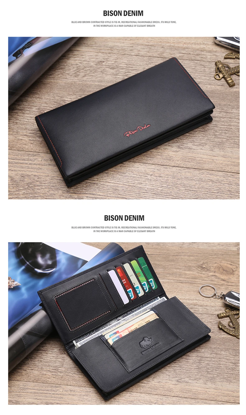 BISON DENIM мужской кошелек из натуральной кожи, гарантированный кошелек, классический деловой кошелек для подарка, первый слой воловьей кожи, клатч для монет N4384