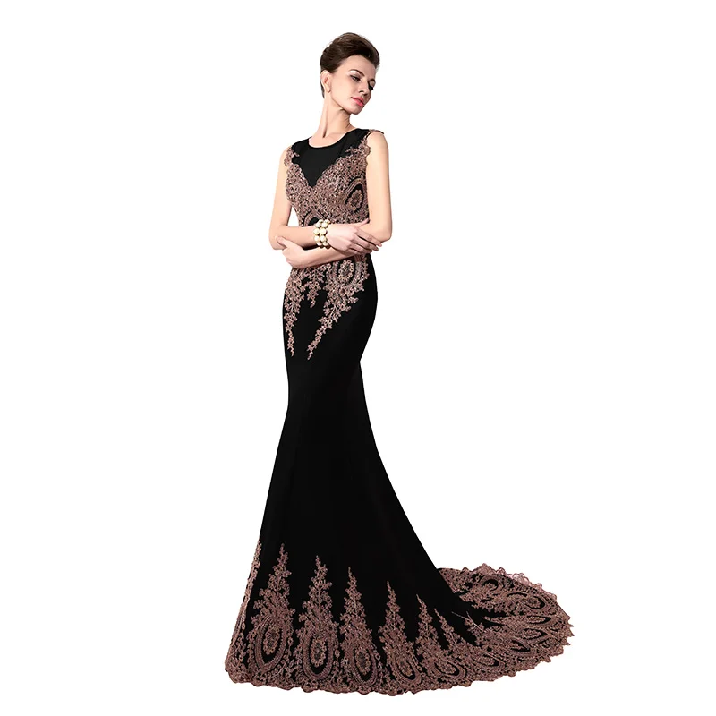 Black Robe De Soiree реальные фотографии королевский синий Русалка размера плюс вечерние платья арабский Иллюзия Кружева Длинные Формальные женские вечерние платья XSU028 - Цвет: Black