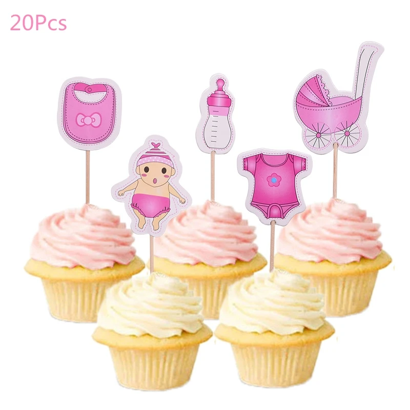 20pcs cake topper 2 Девушка или мальчик пол раскрывает латексный воздушный шар одноразовая посуда для детского душа день рождения украшения для детей - Цвет: 20pcs cake topper 2