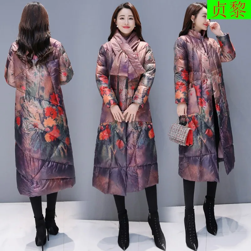 

National Wind Retro Mid-length over-the-Knee Cotton-padded Clothes 2018 New Style Women's Winter Thick down Jacket Cotton-padded