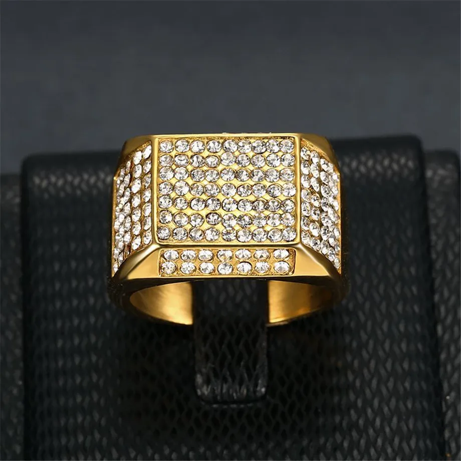 Хип хоп Iced Out Bling кубические циркониевые кольца для мужчин и женщин из нержавеющей стали хип-хоп/панк украшения позолоченное кольцо для любви, подарок JZ1668N