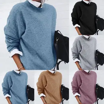 

Chic Women Autumn Solid Color Turn Down Collar Fake Two Pieces Stitching Sweater Female Cashmere Knitted Women Sweater Pullover