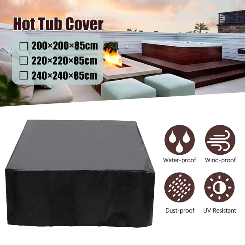 Spa Hot Tub Cover Square Spa Bathtub Swimming Pool Waterproof Cover Outdoor Garden Courtyard Anti-Fall Leaves Anti-UV Spa Hot Tub Dust Protector