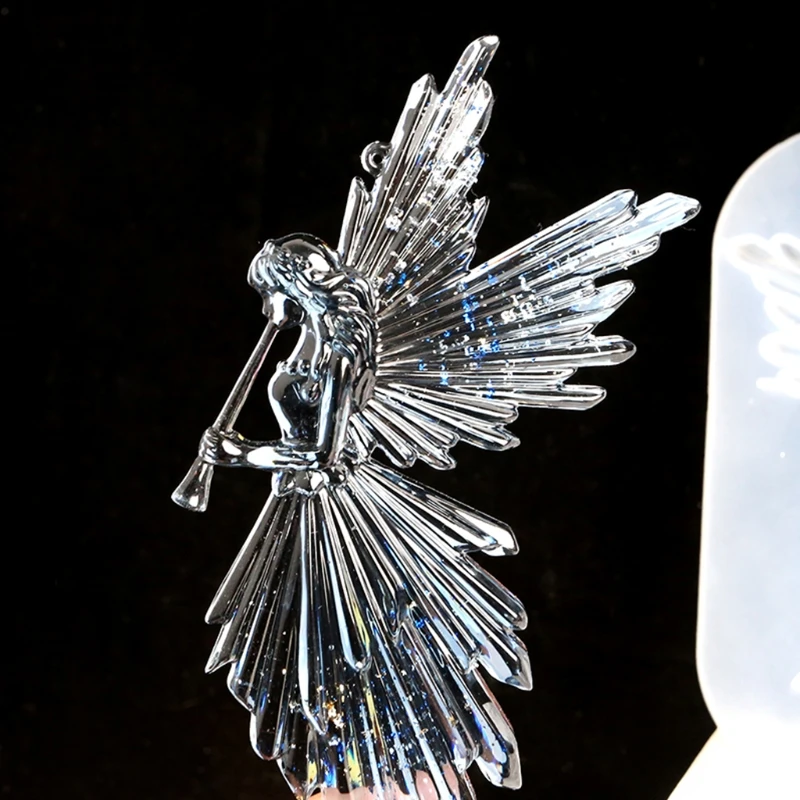 Crystal Epoxy Resin Mold Girl with Flute Angel Mirror Shiny Silicone Mould DIY Crafts Decorations Ornaments Casting Tool