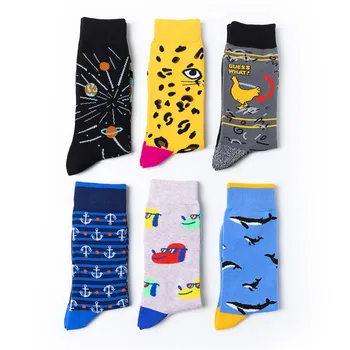 

6pairs Men's Long Tube Cotton Socks Personality Creative Cartoon Socks 39-46