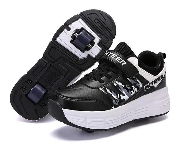 Two wheels Black Европейские размеры 31-42; детская обувь на роликовых коньках; Детские кроссовки с одним/двумя каблуками; обувь на колесах для мальчиков и девочек; Повседневная обувь для взрослых мальчиков - Цвет: Two wheels Black