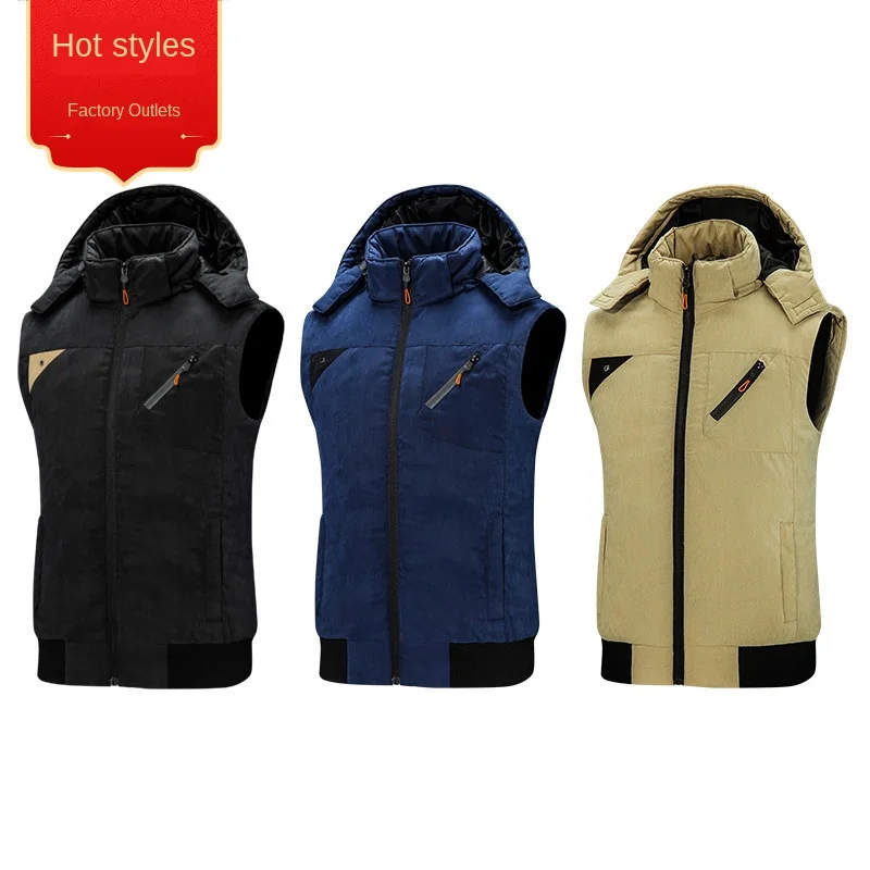 

Fashionable Men Vest Sleeveless Coat Autumn Warm Casual Jacket Straight Style Student Jacket Plus Size Detachable Hat Male Vest
