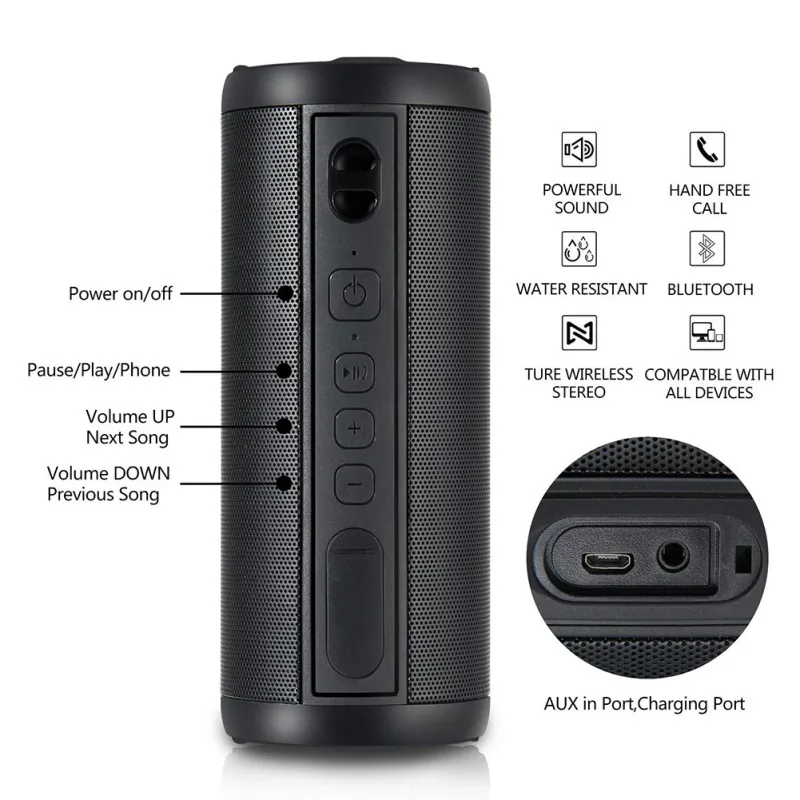 Портативный водонепроницаемый IP67 Bluetooth динамик открытый беспроводной Громкий бас-динамик с микрофоном