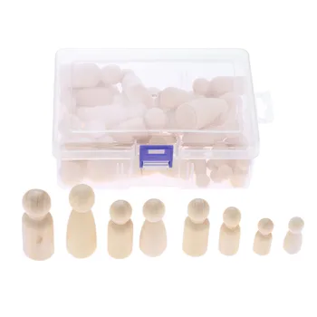 

50Pcs Famliy People Wood Craft Set Unfinished Wooden Peg Dolls Crafts Kid's Party Favor Wedding Home Decorations +Plastic Box