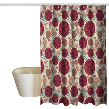 

Earth Tones Hotel Fabric Shower Curtain Geometrical Circles and Ornament of Dots Inside with Spirals and Wavy Lines Cloth Fabric
