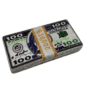 

Designer Ladies Money Bag Clutch 1000 Dollar Bill Purse Bling Evening Party Purse