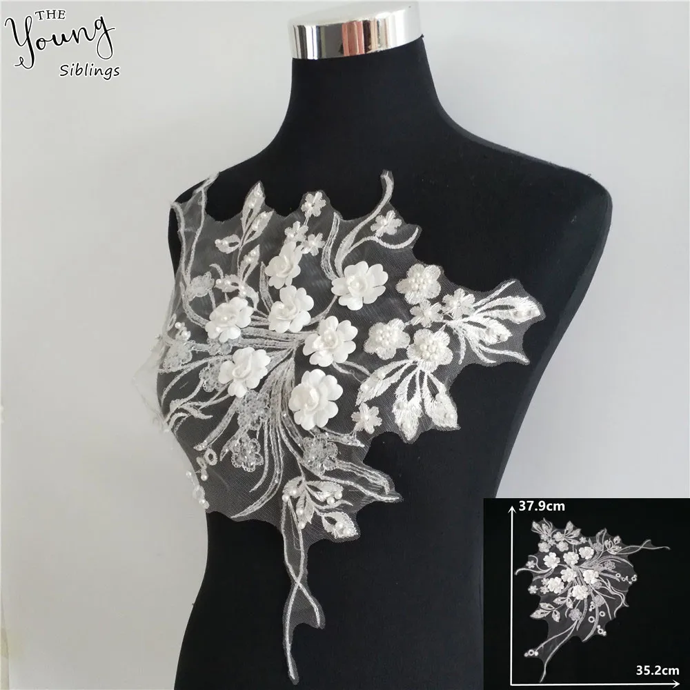 

New arrive Embroidery ABS pearl Lace Neckline 3D Fabric DIY Lace Collar Trim Dress Sewing Applique Decorate Accessory 1pcs sell