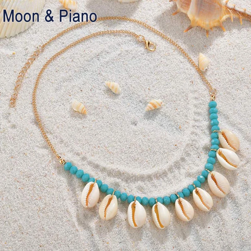 

Bohemian New Fashion Women Necklace Shell Chain Artificial Crystal White Conch Natural Seashell Summer Beach Party For Female