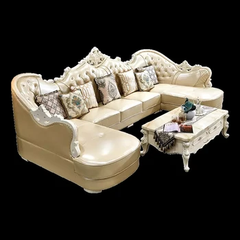 

European style u shape Luxury Design leather Sofa with chaise longue